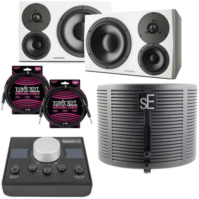 Main image of (2) Dynaudio LYD 48 - 3-Way Speakers (Left/Right - White), Mackie Big Knob Passive, (2) ErnieBall cables, sE Electronics RF-X Bundle