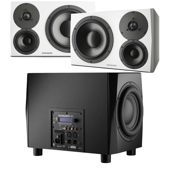 Main image of (2) Dynaudio LYD 48 - 3-Way Speakers (Left/Right - White), Dynaudio 18S (Black) Powered Studio Subwoofer Bundle