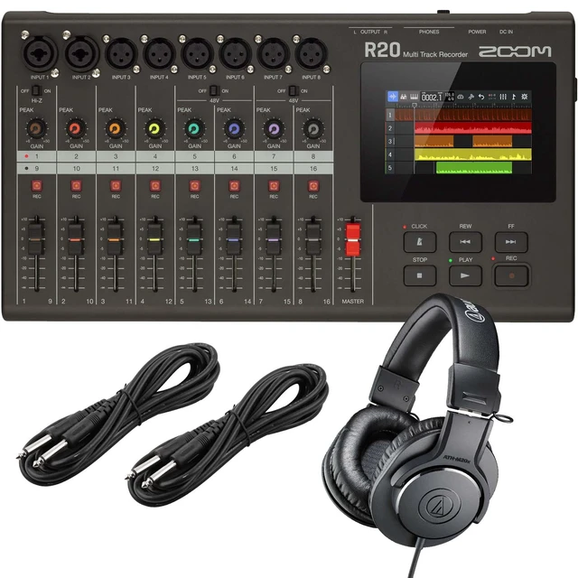 Main image of Zoom R20 16-track Recorder/Interface, (2) 1/4 Cables, AT ATH-M20X Bundle