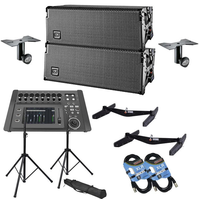 Main image of (2) DAS Event 210A Dual 10 Powered Line Array Speaker, PSG Audio DM-1608, (2) DAS AX-EV210, (2) DAS AXC-ZT, Speaker Stands Pair, (2) XLR Cables