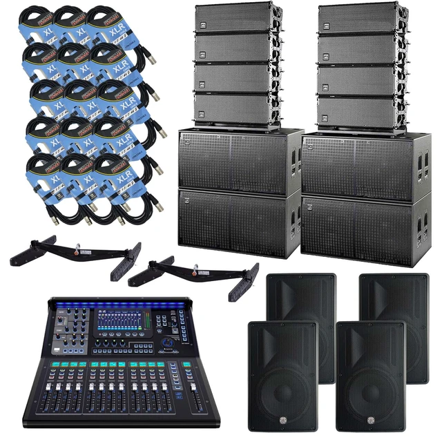 Main image of (8) DAS Event 212A Dual 12 Powered Line Array Speaker, (4) DAS EVENT 218A Sub, (4) PSG AUDIO Cobra 115, (2) DAS AX-EV212, PSG AUDIO TQ-22 Digital Mixer, (15) XLR Cables Bundle