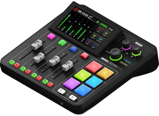 Alt view image 2 of 7 - Rode RodeCaster Duo Streaming Mixer, Rode PodMic, Mic BoomArm, Tascam TH02, XLR Cable Bundle
