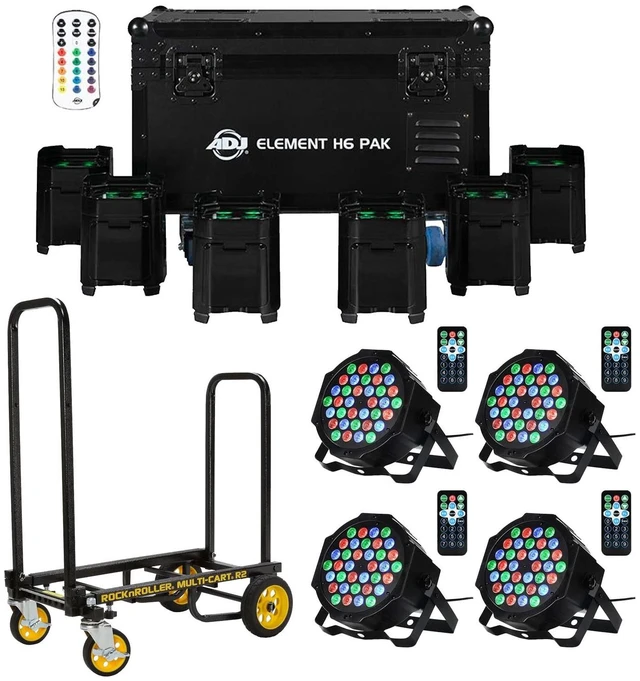 Main image of American DJ Element H6 Pak with Charging Case (6-Pack), Rock-N-Roller R2RT, Litake36 LED Stage Lights 4 Pack Bundle