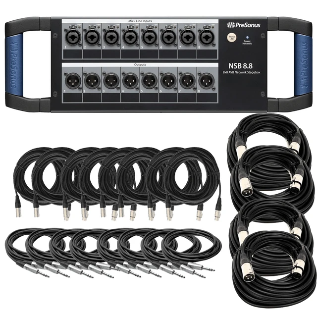 Main image of PreSonus NSB 8.8 - 8 x 8 AVB-Networked Stage Box & (8) XLR to XLR Cables 15FT Ea + (4) XLR to XLR Cables 50FT Ea and (8) TRS to TRS Cables 15FT Ea
