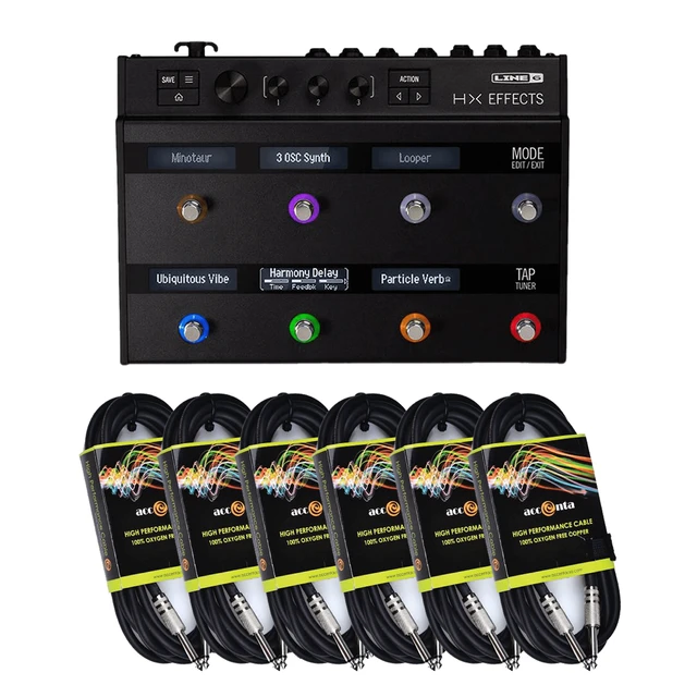 Main image of Line 6 HX Effects Multi-Effects Pedalboard for Electric Guitars and (6) Accenta ACC-2010 1/4" Instrument Cable, 10'/3 Meters