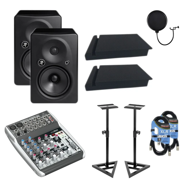Main image of Mackie HR624 MK2 6.7 Pair - Monitor Stands - Behringer Xenyx Q1002USB - XLR Cables - Foam Pads - POP Filter