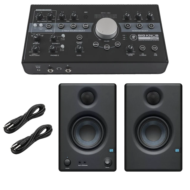 Main image of Mackie Big Knob Studio Plus Monitor Controller, Presonus Eris3.5 Monitors, (2) 1/4 Cables Bundle