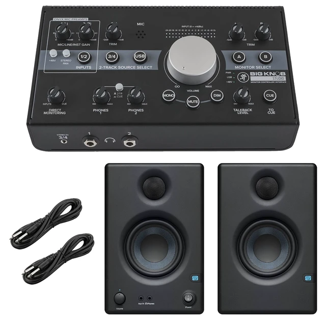 Main image of Mackie Big Knob Studio Monitor Controller, Presonus Eris3.5 Monitors, (2) 1/4 Cables Bundle