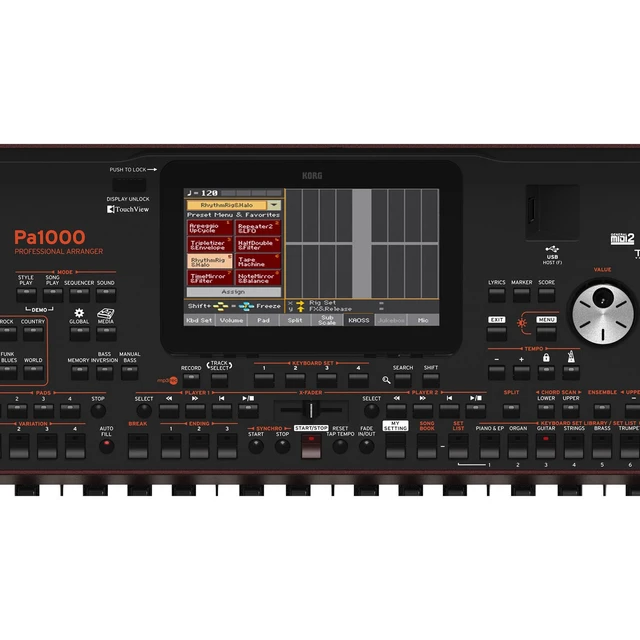 Alt view image 3 of 7 - Korg Pa1000 61-Key Professional Arranger with Speakers, Keyboard Stand, Bench, Gator GKB76 Bag, Sustain Pedal, Tascam TH02, (2) 1/4 Cables Bundle