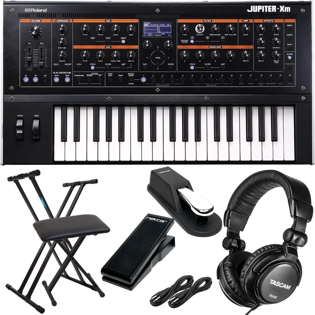 Main image of Roland Jupiter-Xm Portable Synthesizer, Keyboard Stand, Bench, Dust Cover, Sustain Pedal, Nektar NX-P, (2) 1/4 Cable, Tascam TH02 Bundle