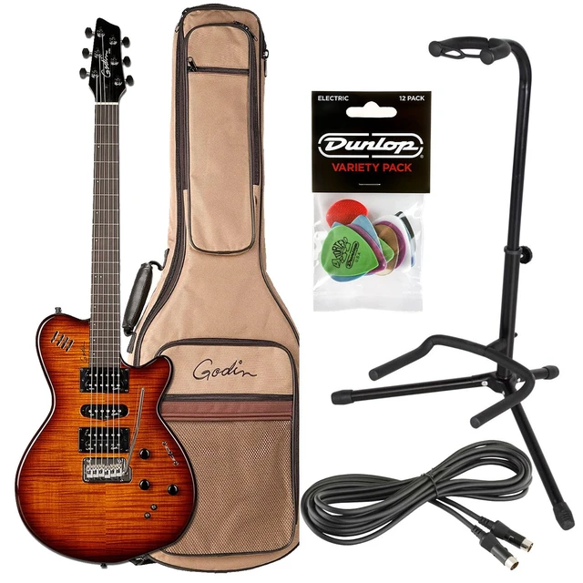Main image of Godin (028672) xtSA Light Burst Flame Electric Guitar with Gig Bag, Roland GKC-10 13 Pin 30ft Cable, Gator GFW-GTR-1000, Dunlop Picks (PVP113) Bundle