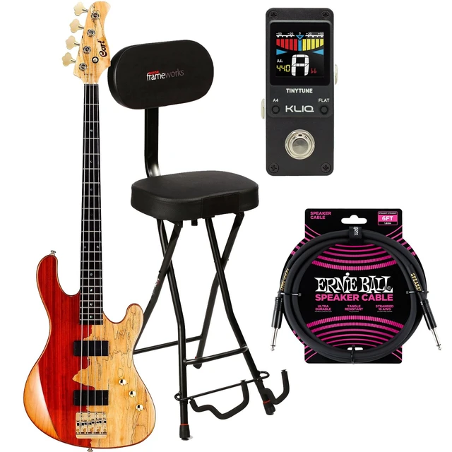Main image of Cort Jeff Berlin Rithimic Bass Guitar Natural Spalted Maple, ErnieBall Cable, KLIQ TinyTune, Gator GFW-GTR-SEAT Bundle