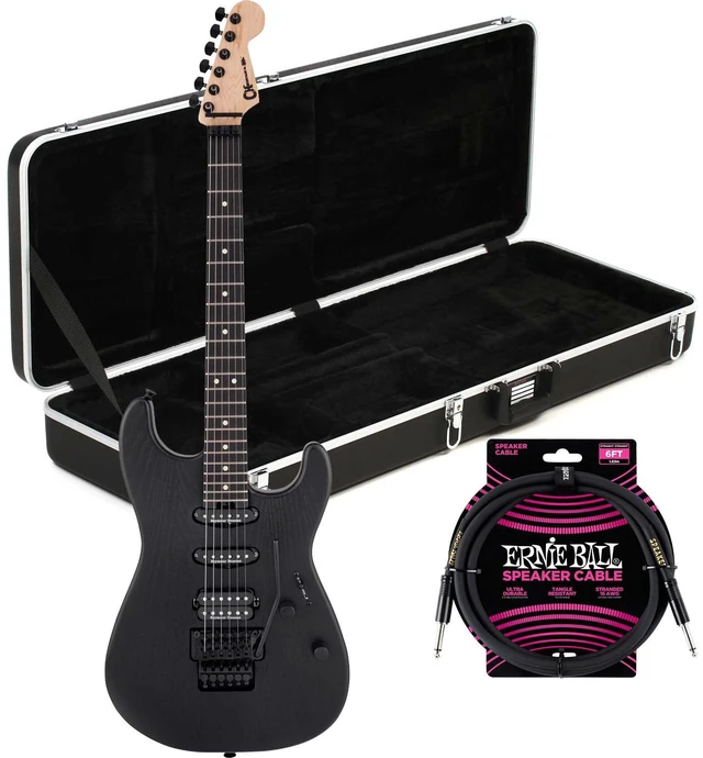 Main image of Charvel Pro-Mod San Dimas Style 1 HSS FR Sassafras Satin Black, Gator GC-ELECTRIC-A Case, ErnieBall Cable Bundle