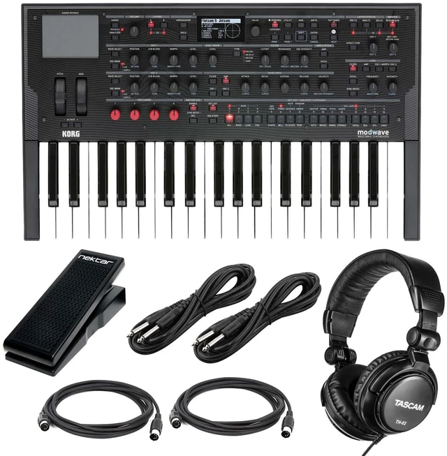 Main image of Korg Modwave Wavetable Synthesizer, Nektar NP-X, (2) 1/4 Cables, (2) Midi Cables, Tascam TH02 Bundle