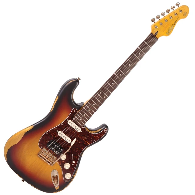 Alt view image 3 of 7 - Vintage Icon Distressed V6HMR- Sunburst, Gearlux Electric Guitar Case Bundle