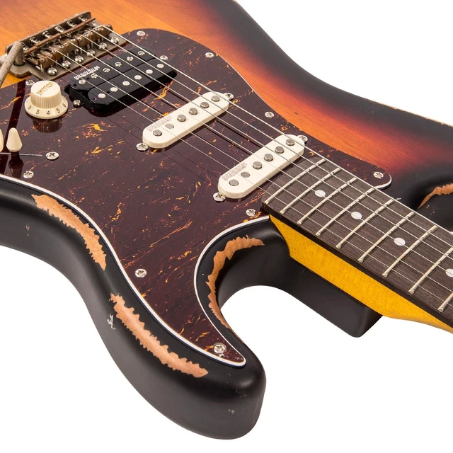 Alt view image 4 of 7 - Vintage Icon Distressed V6HMR- Sunburst, Gearlux Electric Guitar Case Bundle