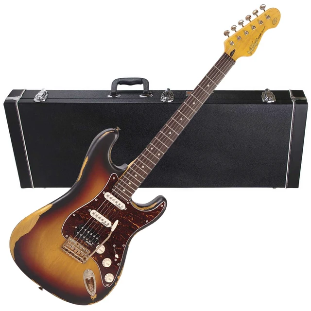Main image of Vintage Icon Distressed V6HMR- Sunburst, Gearlux Electric Guitar Case Bundle