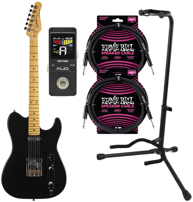 Main image of Godin (049332) Stadium HT Electric Guitar Matte Black, Gator Stand, (2) ErnieBall Cable, KLIQ TinyTune Bundle