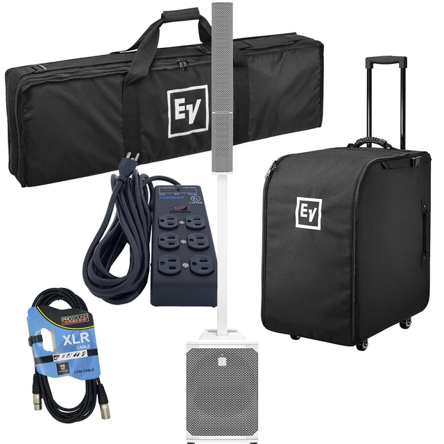 Main image of Electro-Voice Evolve 50M Powered Speaker- White (Top Cover Included), EV Rolling Case, XLR Cable, Furman (SS6B) Bundle