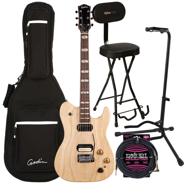 Main image of Godin (051489) Radium-X Electric Guitar, Natural, GFW-GTR-SEAT, Stand, ErnieBall 1/4 Cable Bundle