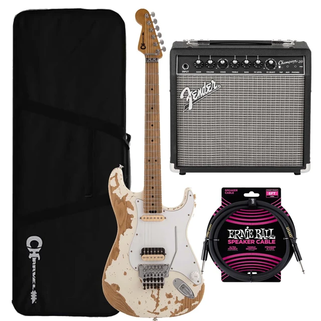 Main image of Charvel Henrik Danhage LE Signature Pro-Mod So-Cal Style 1, White Relic, Fender Champion 20 Amp, ErnieBall Cable Bundle