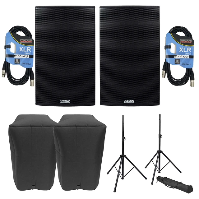 Main image of (2) EAW RS151 1500W 15 Powered Loudspeaker, (2) EAW Covers, (2) Speaker Stands, (2) XLR Cables Bundle