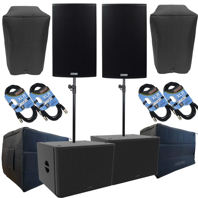 Main image of (2) EAW RS151 1500W 15 Powered Loudspeaker, (2) EAW RS118 Subs, (2) EAW Covers, (2) EAW Sub Covers, (2) Speaker Poles, (4) XLR Cables Bundle