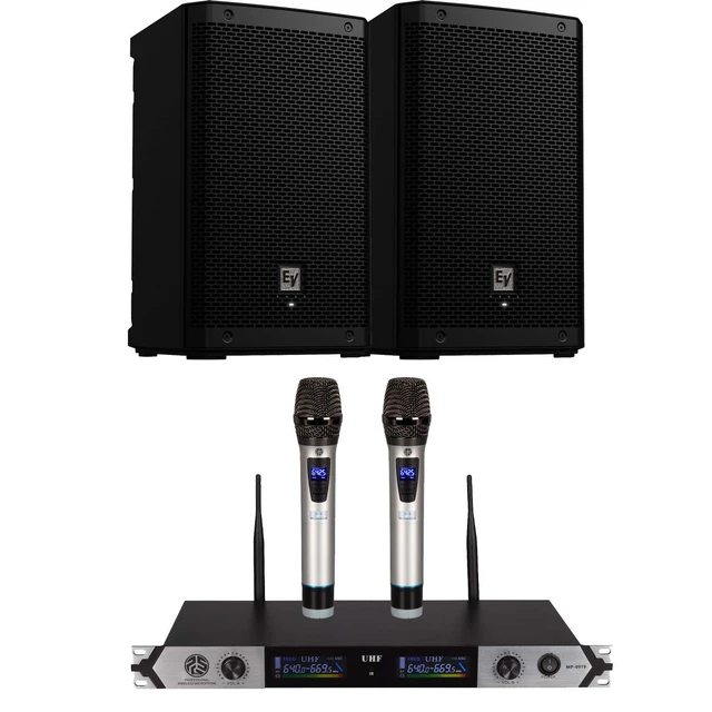 Main image of (2) Electro-Voice ZLX-8P-G2 8 1000W Powered Speaker, PSG AUDIO MP0919 Dual Wireless Mic Bundle