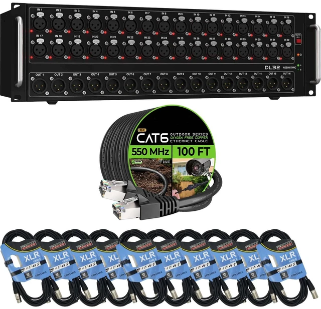 Main image of Midas DL32 32-input / 16-output Stage Box - GearIT CAT6 Cable 100FT - (10) XLR Cables Bundle