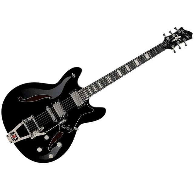 Alt view image 2 of 5 - Hagstrom Tremar Viking Deluxe Electric Guitar Gloss Black, Zoom G1X FOUR Effects, ErnieBall Guitar Cable Bundle