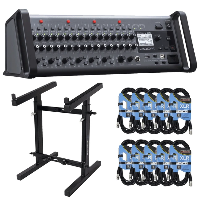 Main image of Zoom LiveTrak L-20R 20-Channel Digital Mixer-Recorder for Stage Use + Rockville Portable Mixer Stand - Adjustable Height and Width! (RXS20 ) and Cables.