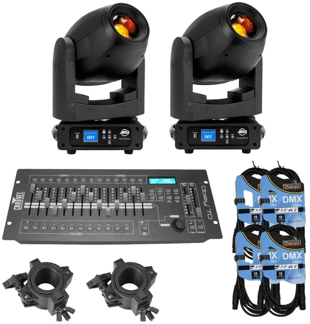 Main image of (2) American DJ Focus Spot 4Z 200W LED Moving Head Spot Fixtures with Chauvet DJ Obey 70 Universal DMX Lighting Controller Package