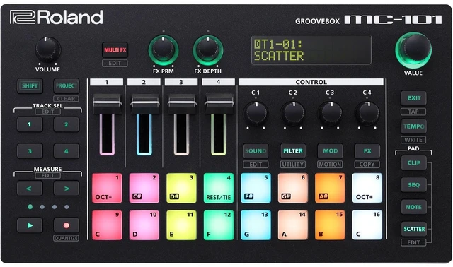 Alt view image 2 of 7 - Roland MC-101 Portable Groovebox + Gator Cases G-MIXERBAG-1515 Padded Nylon Mixer/Equipment Bag and Cables.