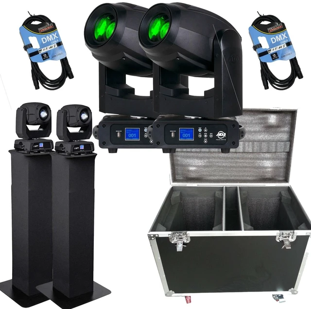 Main image of (2) American DJ Focus Spot 5Z 200 Watt, Road Case Dual With Wheels, (2) Rockville Totem Moving (RTP32B), (2) DMX Cables Bundle