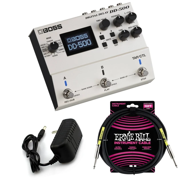 Main image of BOSS DD-500 Digital Delay Pedal, 9V 1A Power Supply AC/DC, Ernie Ball Instrument Cable P06048 Bundle