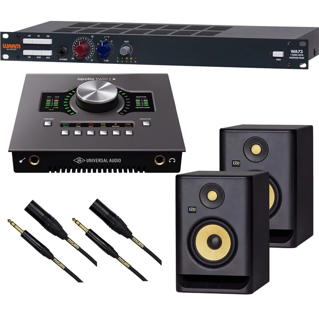 Main image of Warm Audio WA73 Single-Channel Microphone Preamp, Universal Audio Apollo X Duo HE, (2) KRK RP5G4 Monitor, (2) Mogami XLR to 1/4 Bundle