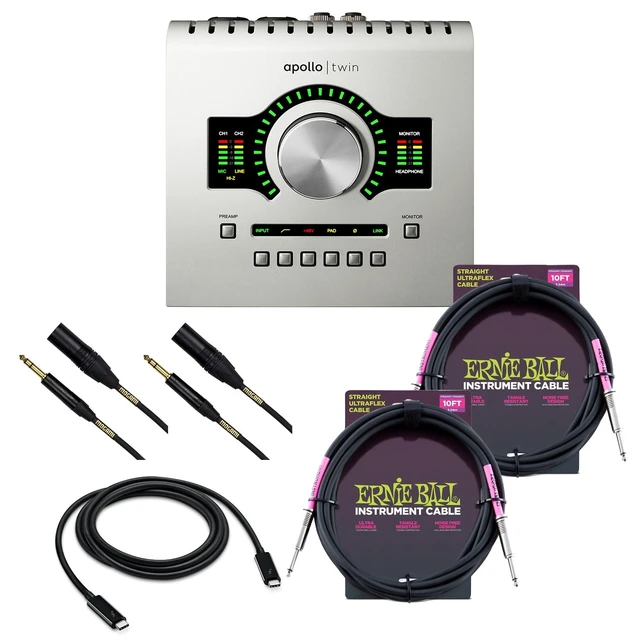 Main image of Universal Audio Apollo Twin USB Heritage Edition, Thunderbolt 3 Cable, (2) Mogami XLR to 1/4, (2) ErnieBall 1/4 Cables Bundle