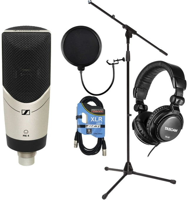 Main image of Sennheiser MK 4 Studio Condenser Mic, Mic Stand, Pop Filter, Tascam TH02, XLR Cable Bundle
