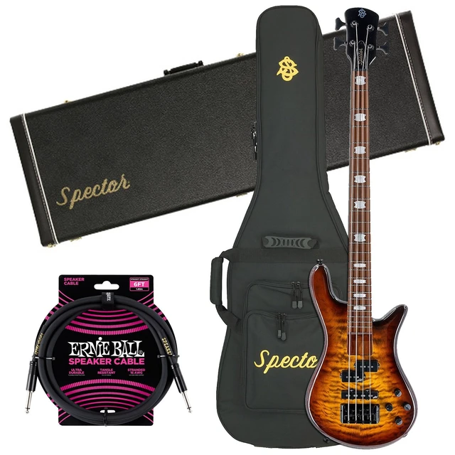 Main image of Spector EuroBolt 4 Bass Guitar Tobacco Sunburst Gloss, Spector NS Hardshell Case, ErnieBall Cable Bundle