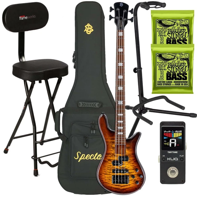 Main image of Spector EuroBolt 4 Bass Guitar Tobacco Sunburst Gloss, (2) Ernie Ball 2832, Gator GFW-GTR-1000, KLIQ TinyTune, Gator GFW-GTR-SEAT Bundle