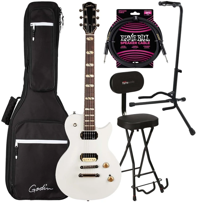 Main image of Godin (050475) Summit Electric Guitar - Trans White, Gator GFW-GTR-1000 Stand, Gator GFW-GTR-SEAT, ErnieBall Cable Bundle