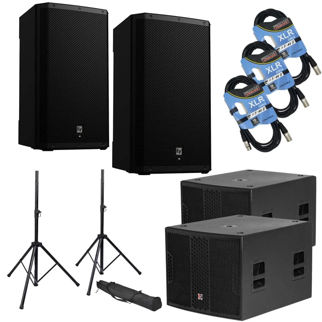 Main image of (2) Electro Voice ZLX-15P-G2 - PSG AUDIO Chaos 18 Active Sub 4000W -(2) Speaker Stands - (3) XLR Cables Bundle