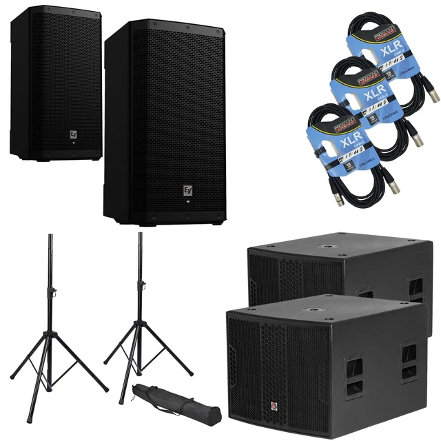 Main image of (2) Electro Voice ZLX-12P-G2 - PSG AUDIO Chaos 18 Active Sub 4000W -(2) Speaker Stands - (3) XLR Cables Bundle