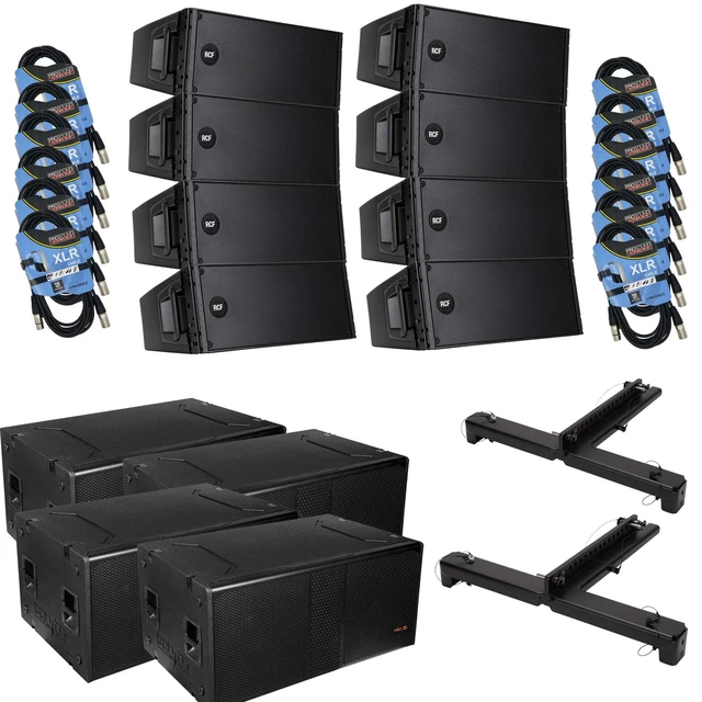 Main image of (8) RCF HDL 20-A 1400W Dual 8 Active Line Array - (2) RCF FL-B HDL20 - (4) Pro DG S218A Dual 18" Powered Sub - (12) XLR Cables Bundle