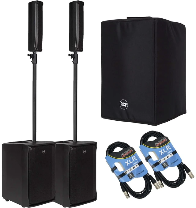 Main image of (2) RCF EVOX J8 Active Portable PA System (Black) - RCF Protective Cover - (2) XLR Cables Bundle