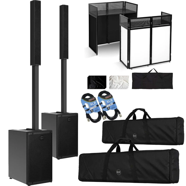 Main image of (2) RCF EVOX J9 Active 3-way 2100W Column Array (Black) - Portable DJ Booth Facade - (2) XLR Cables Bundle