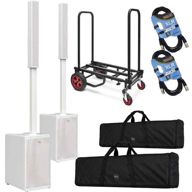 Main image of (2) RCF EVOX J9 Active 3-way 2100W Column Array (White) - Pyle Compact Dolly - (2) XLR Cables Bundle