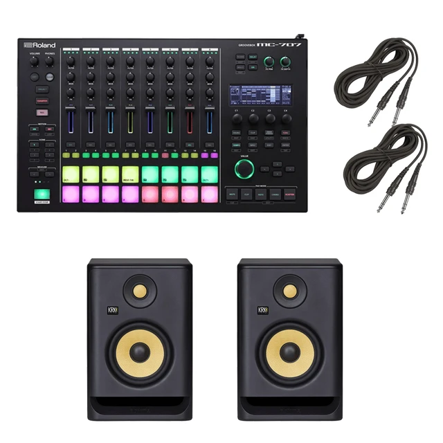 Main image of Roland MC-707 GROOVEBOX + (2) KRK ROKIT 5 G4 5" 2-Way Active Studio Monitor and Cables.