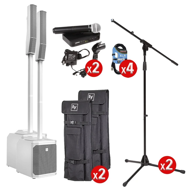 Main image of Electro-Voice EVOLVE 30M White (Pair) - (2) BLX24/PG58 Wireless Mic - (2) Mic Stands - (4) XLR Cables - (2) Mic Clips