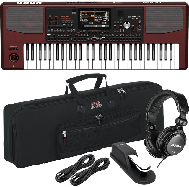 Main image of Korg Pa1000 61-Key Professional Arranger with Speakers, Keyboard Stand, Bench, Gator GKB76 Bag, Sustain Pedal, Tascam TH02, (2) 1/4 Cables Bundle